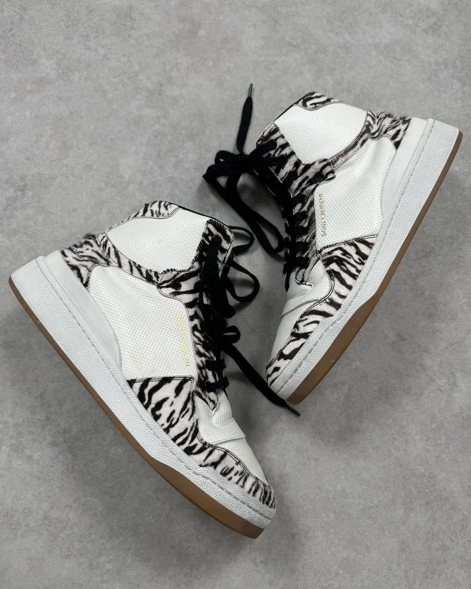 Saint Laurent Paris FW2023 Saint Laurent Zebra Fur White Leather High Sneakers Size US 9 / EU 42 - 2 Thumbnail