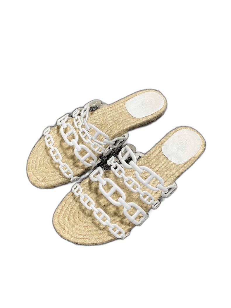 Hermes Hermes Woven Slide Sandals with Chain Detail-2506 Size US 8 / IT 38 - 1 Thumbnail