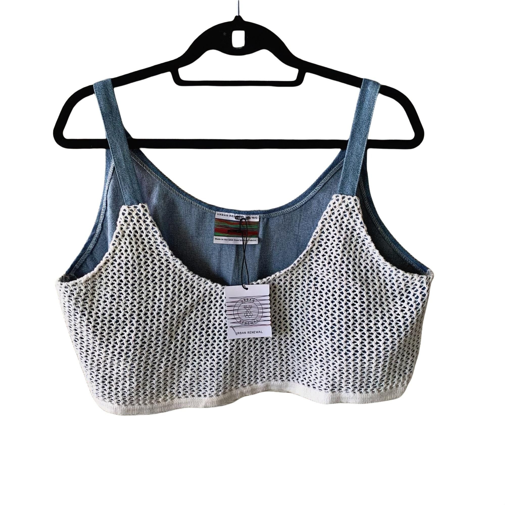 Urban Outfitters NWT Urban Outfitters Crocheted Denim Boho Cottagecore Crop T Size L / US 10 / IT 46 - 1 Thumbnail