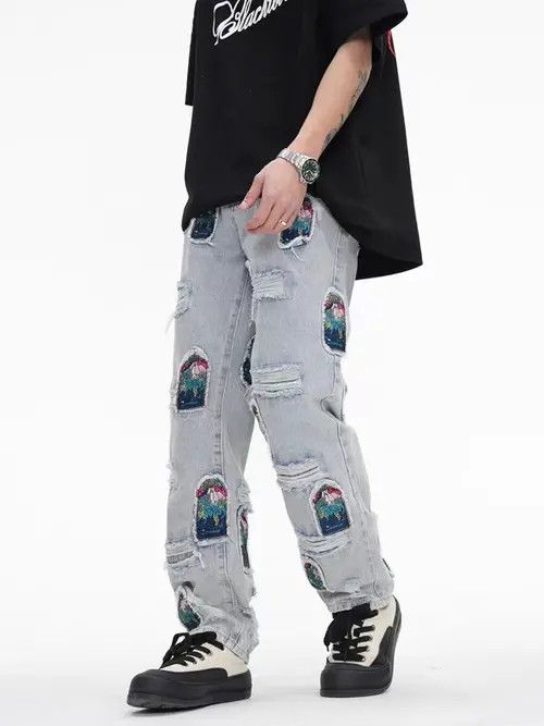 VIBE Retro hip-hop washed distressed distressed patch jeans Size US 30 / EU 46 - 5 Thumbnail