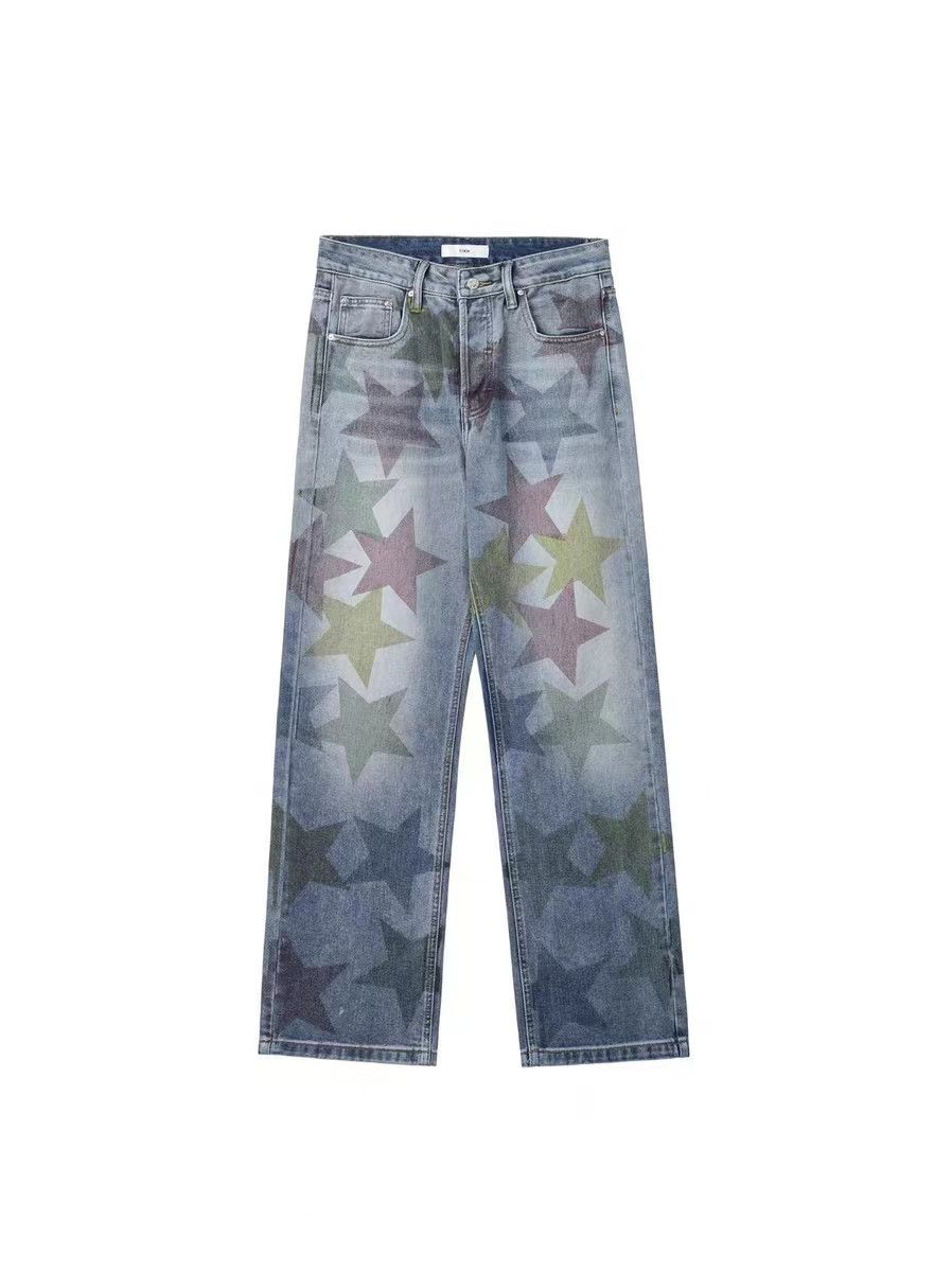 Street style five-pointed star print loose straight jeans