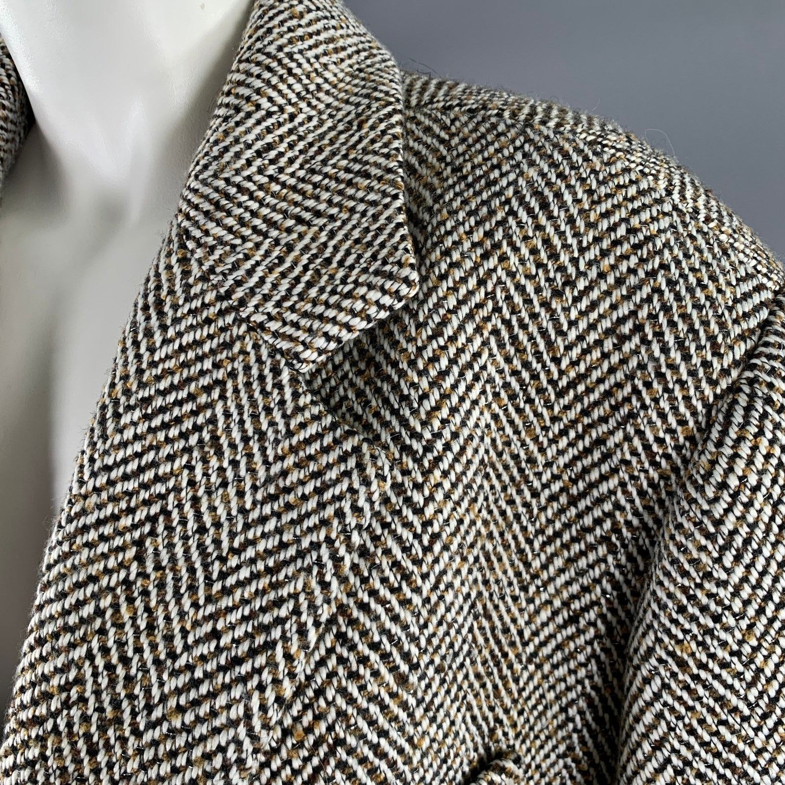 Other SAINTART S Tan Black Herringbone Notch Lapel Coat Size 36S - 2 Thumbnail
