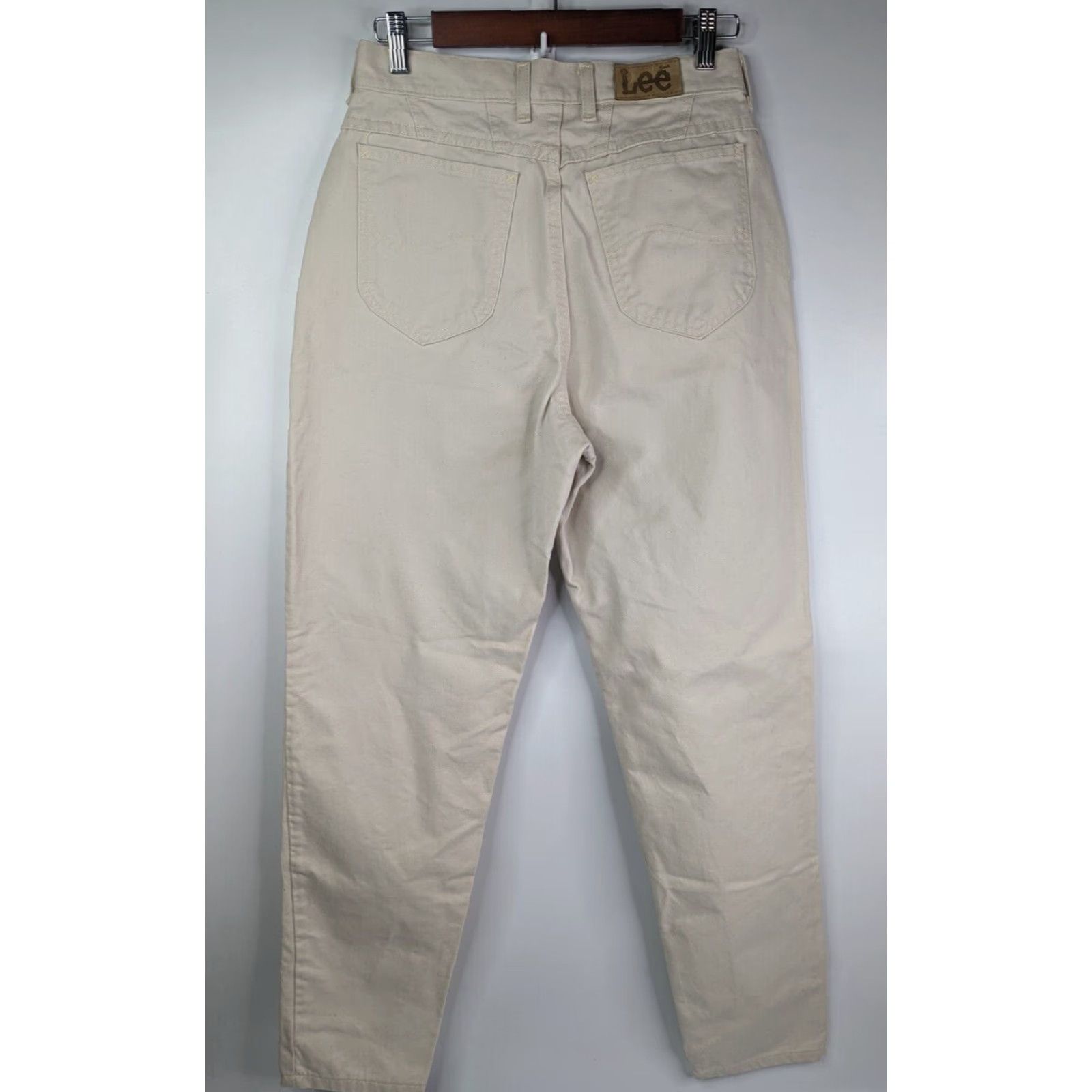 Lee VINTAGE Lee Pants Khakis Women Beige 12 High Rise Flat Front Tapered Cotton Denim Union Made Size 34" / US 12 / IT 48 - 5 Thumbnail