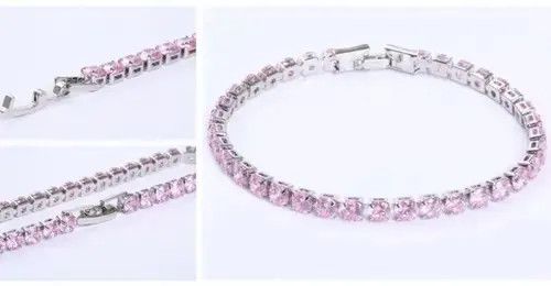 Sterling Silver 4mm Tennis Chain Sterling Silver Pink Bracelet Size ONE SIZE - 2 Thumbnail