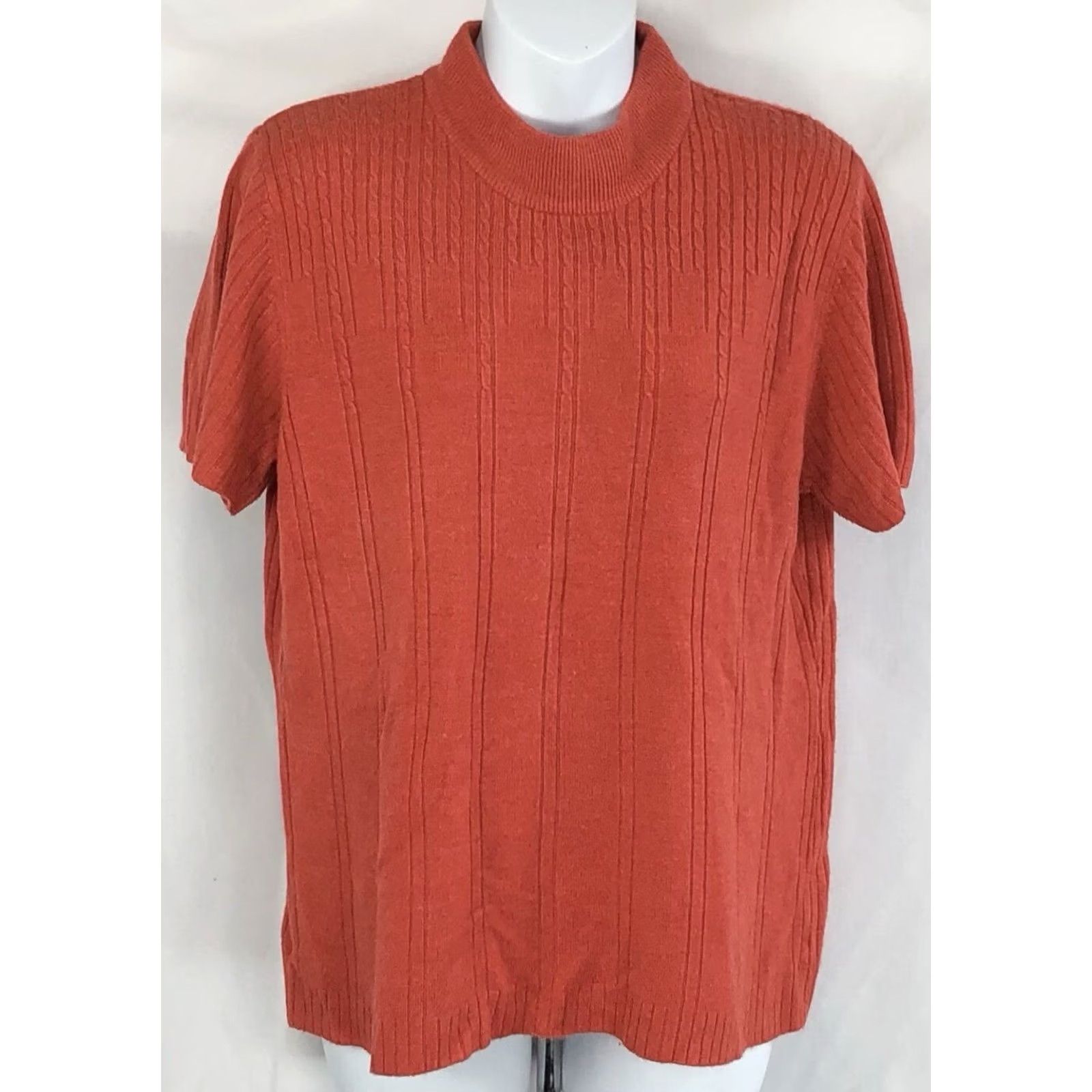 Vintage Vintage Requirements MockNeck Top XL Orange Ribbed Knit Short Sleeve Y2K Preppy Size XL / US 12-14 / IT 48-50 - 5 Thumbnail