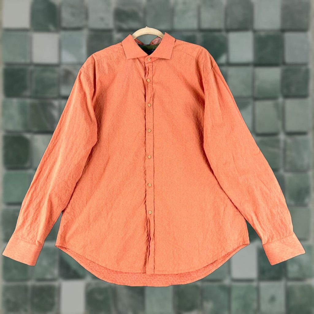 Robert Graham Robert Graham Button-Up Shirt Mens XL Orange Textured Long Sleeve Cotton Size US XL / EU 56 / 4 - 1 Thumbnail