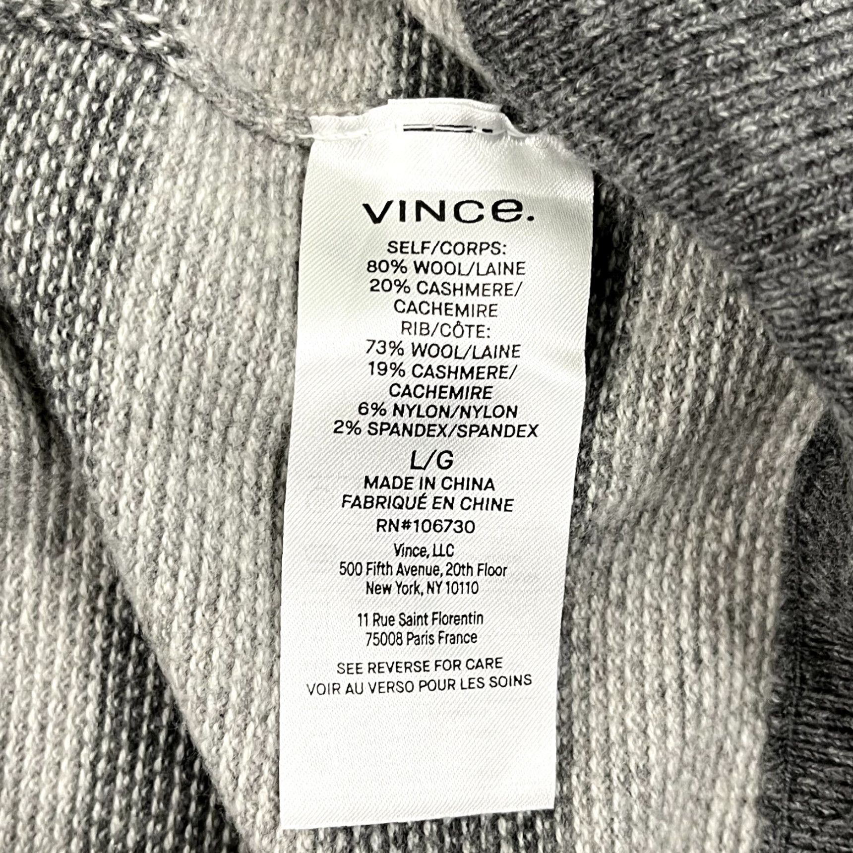 Vince Vince Sweater Shirt Mens L Gray Striped Crew Neck Wool Cashmere Knit Pullover Classic Designer Size US L / EU 52-54 / 3 - 3 Thumbnail