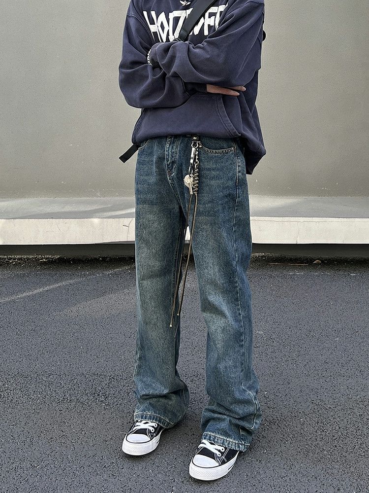denim washed faded flared jeans