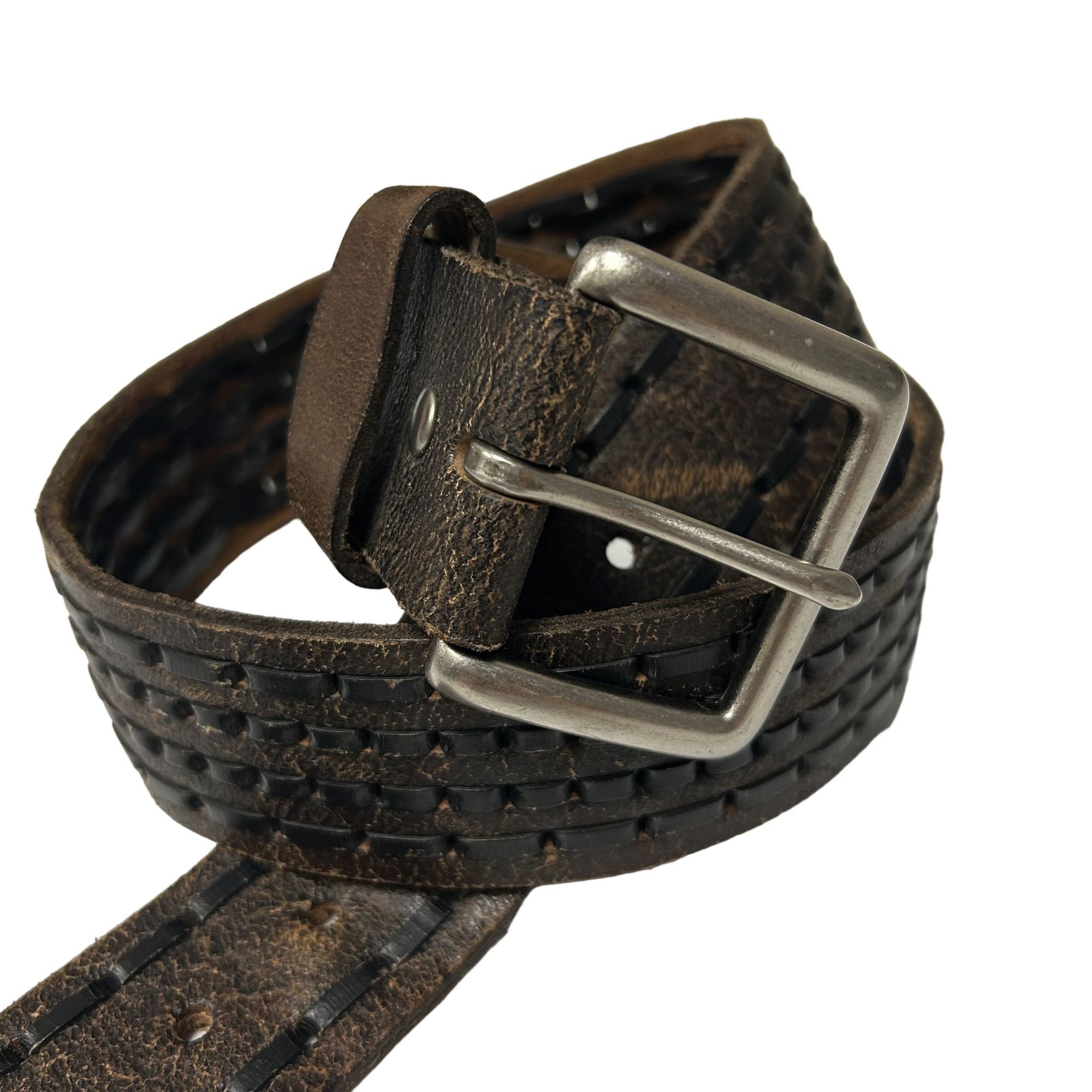 Other C-Red Black DISTRESSED Leather Wide LACED Motorcycle Belt Size 34 - 1 Thumbnail