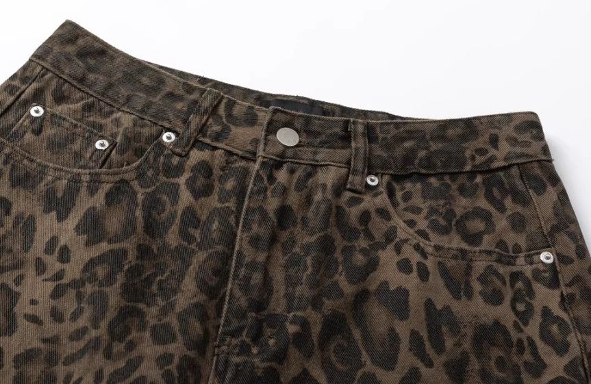 Jean Men's Retro Washed Loose Leopard Print Camouflage Jeans Size US 32 / EU 48 - 3 Thumbnail