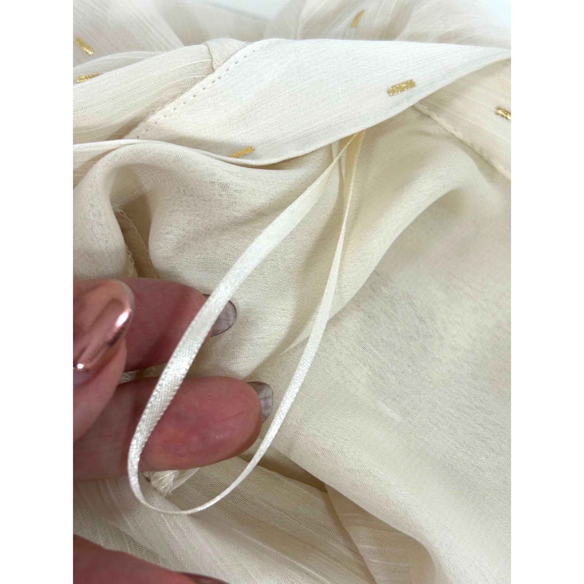 Zara Zara Ecru Cream Blouse S Gold Metallic Dashes Band Neck Gold Size S / US 4 / IT 40 - 17 Thumbnail