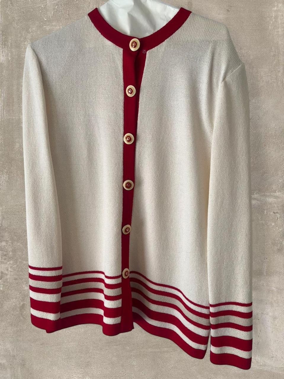 St. John St. John Collection Red Cream Knit Cardigan Jacket Size M / US 6-8 / IT 42-44 - 1 Thumbnail