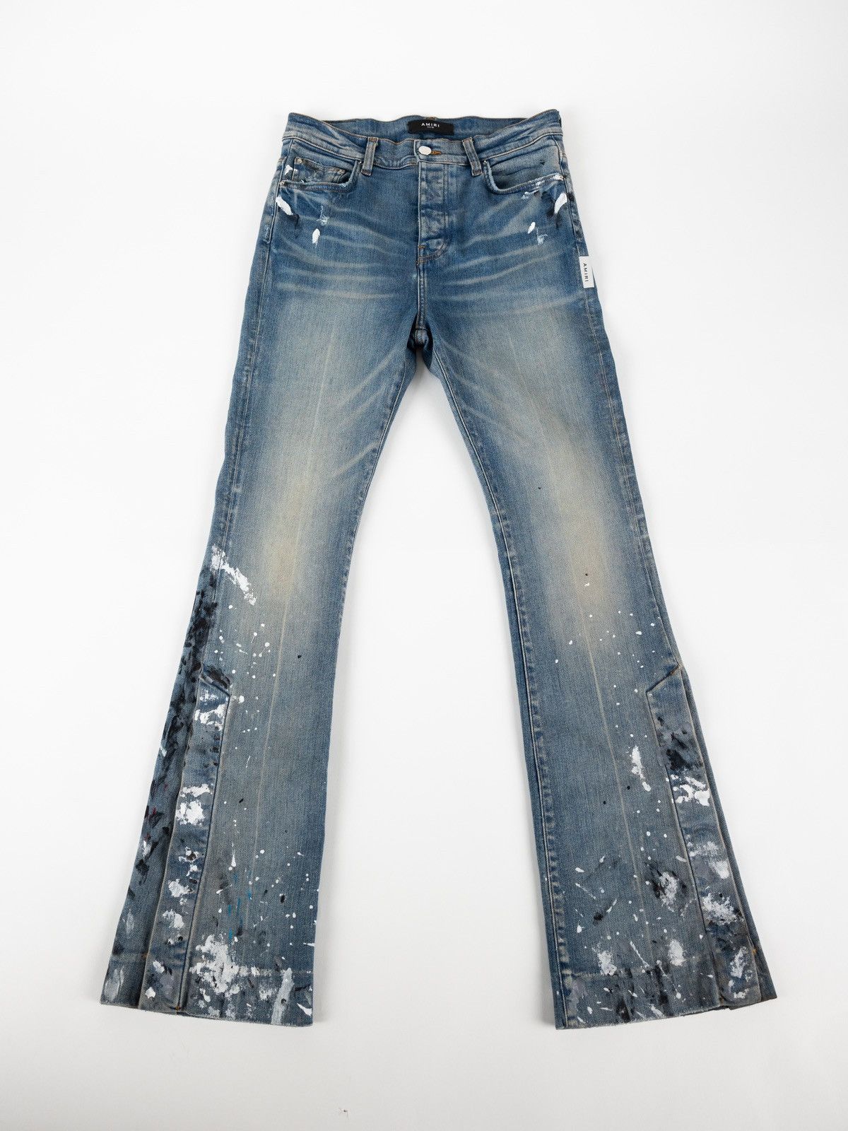 Image of Amiri Paint Splatter Flare Denim in Blue, Men's (Size 30)