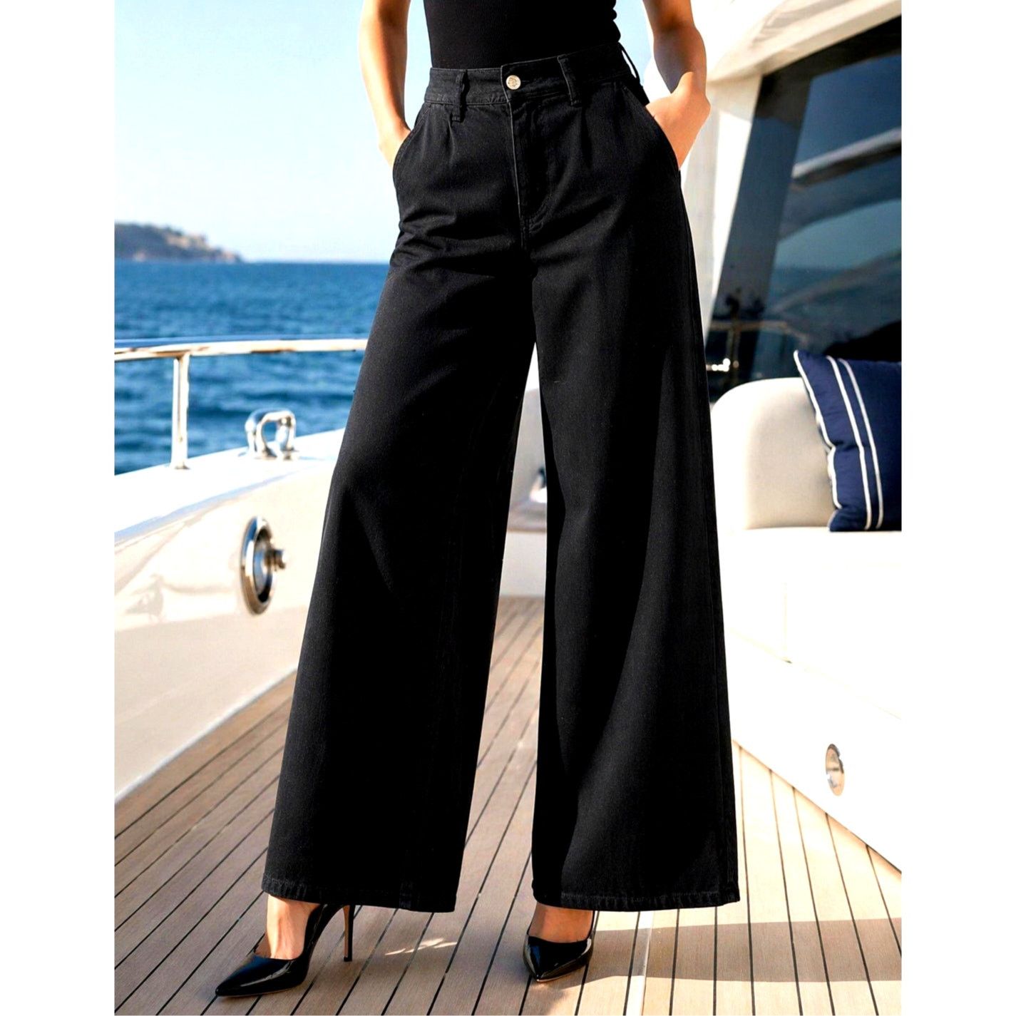 PIOMBO MP Piombo High Rise Wide Leg Jeans Black size 4 Size 27" / US 4 / IT 40 - 1 Thumbnail