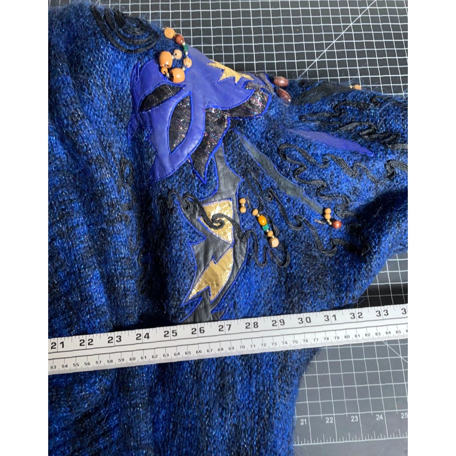 Vintage VINTAGE Edwards Cardigan Women's One Size Blue Mohair Oversized Shawl Collar Leather Trim Knitted Casual 90s Style Size ONE SIZE - 5 Thumbnail