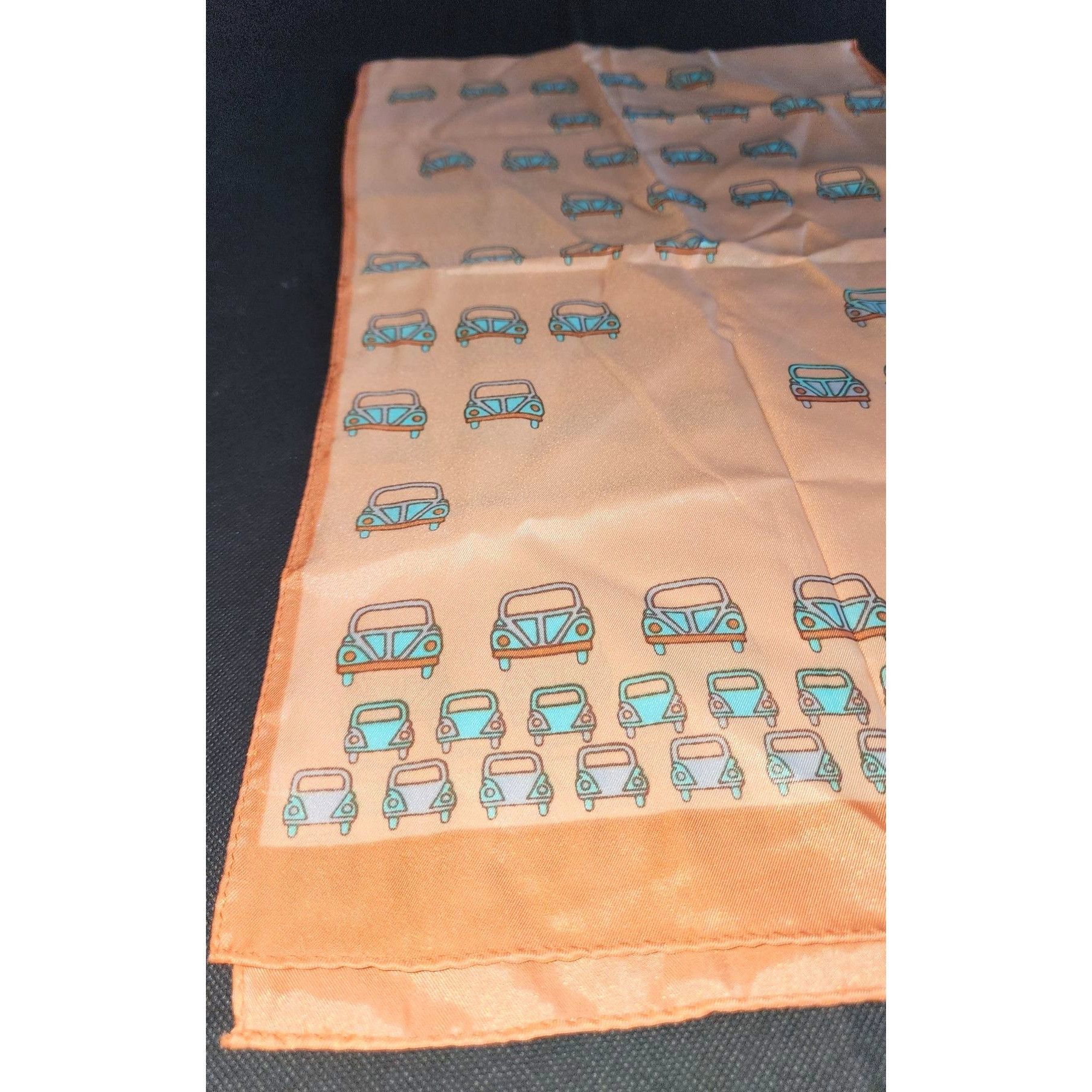 Vintage Vintage Beige Silk Scarf With Retro Car VW Bug Pattern Size ONE SIZE - 7 Thumbnail