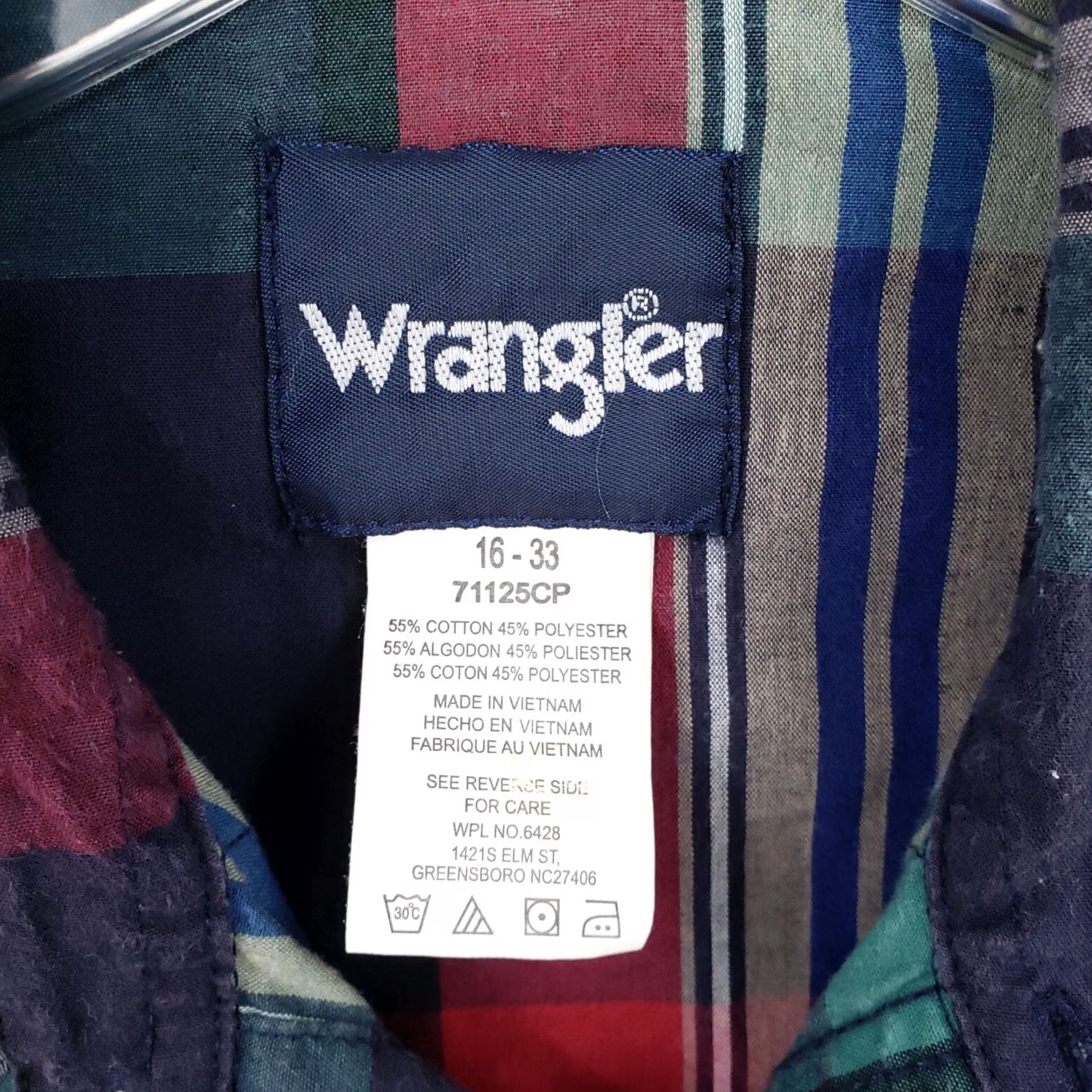 Wrangler Wrangler Dress Shirt Mens 16 33 Green Plaid Button Up Pearl Snap Western Rodeo Size 42R - 7 Thumbnail