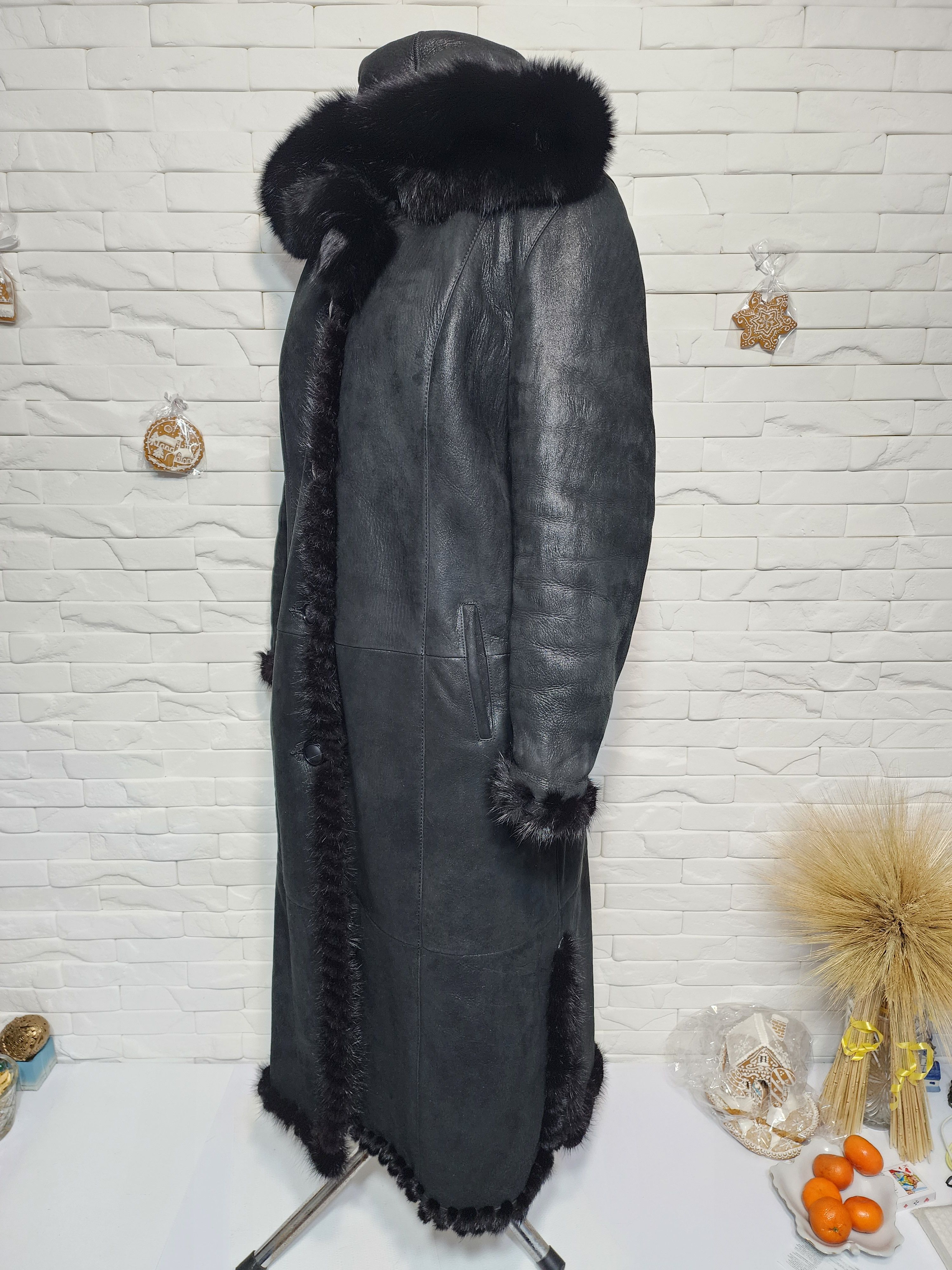 Furla Black Sheepskin Coat: Women's Hooded Fur Coat , Button Size 3XL / US 20-22 - 2 Thumbnail