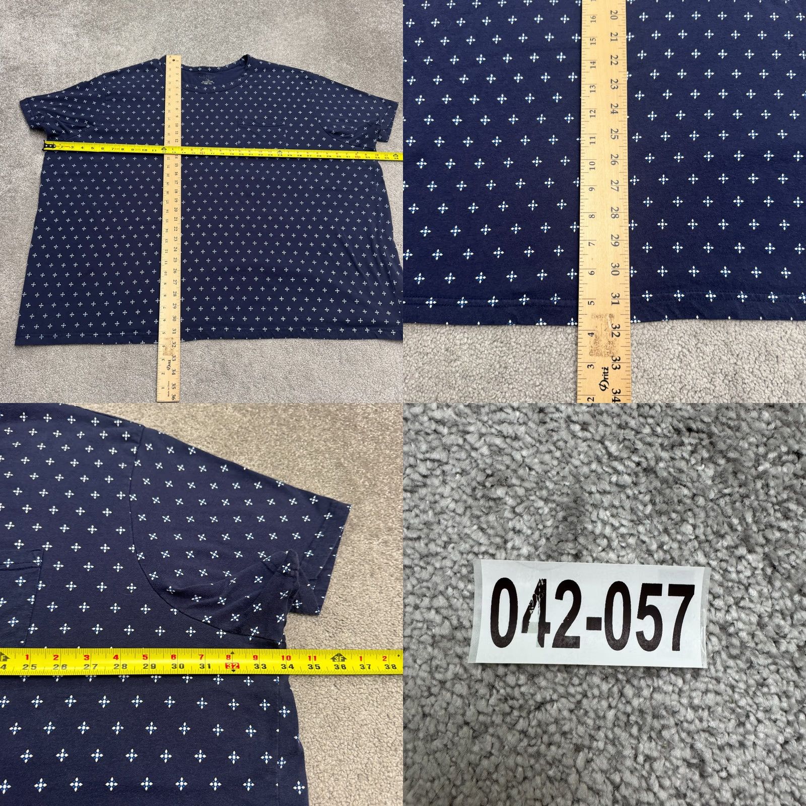Vintage HARBOUR BAY Geometric Print T-Shirt Mens 4XL Navy Blue Short Sleeve Pocket Tee Size US XXL / EU 58 / 5 - 8 Thumbnail