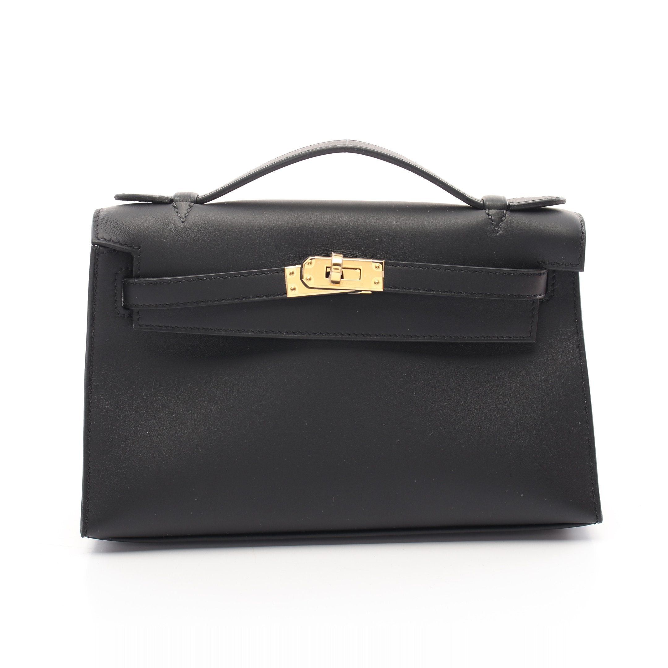 Hermes Hermes Pochette Kelly Mini Handbag Veau Swift Black Gold Hardware Double Engraved Size ONE SIZE - 1 Thumbnail