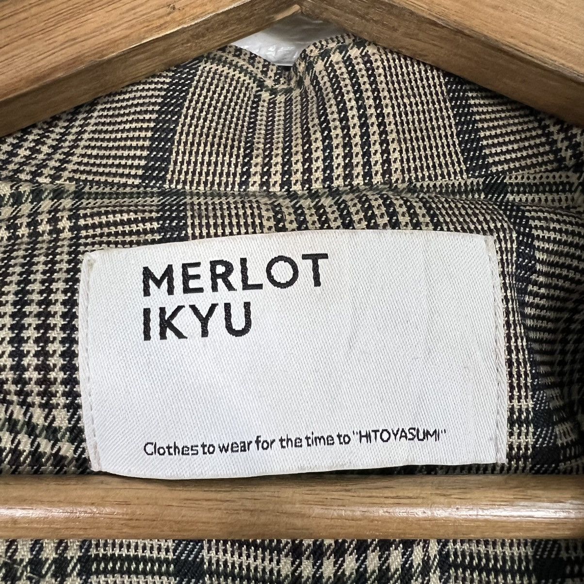 Japanese Brand MERLOT IKYU Checked Plaid Double Breast Long Coat #4150-C189 Size ONE SIZE - 14 Thumbnail