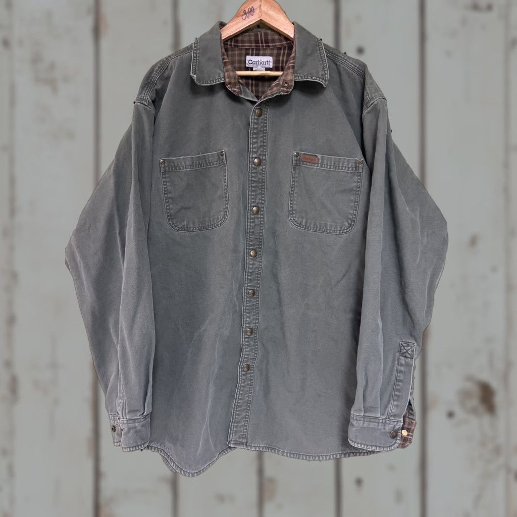 Carhartt VINTAGE Carhartt S96MOS Shacket Shirt Tall 2XL Green Flannel Lined S96 MOS XLT XL Overcoat Mens Size US XL / EU 56 / 4 - 1 Thumbnail
