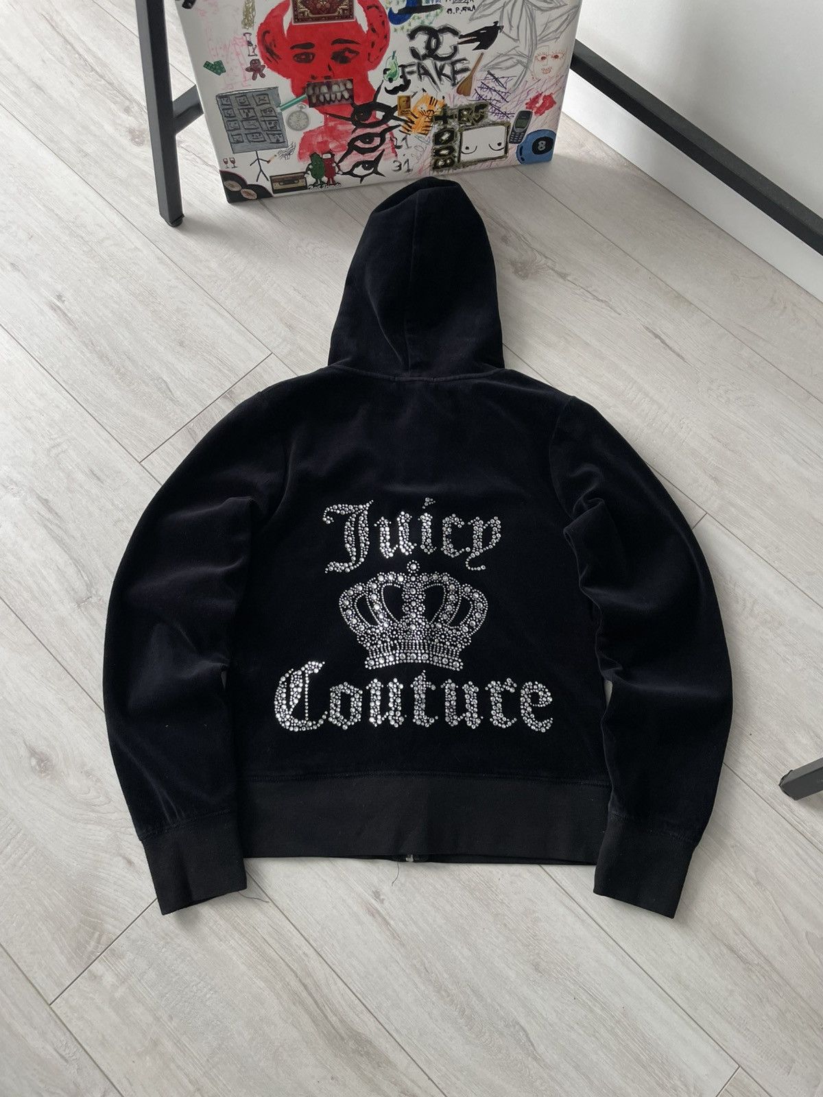 Juicy Couture Y2K Vintage Juice Couture 00’s Black Velour Zip Hoodie RARE Size M / US 6-8 / IT 42-44 - 2 Thumbnail