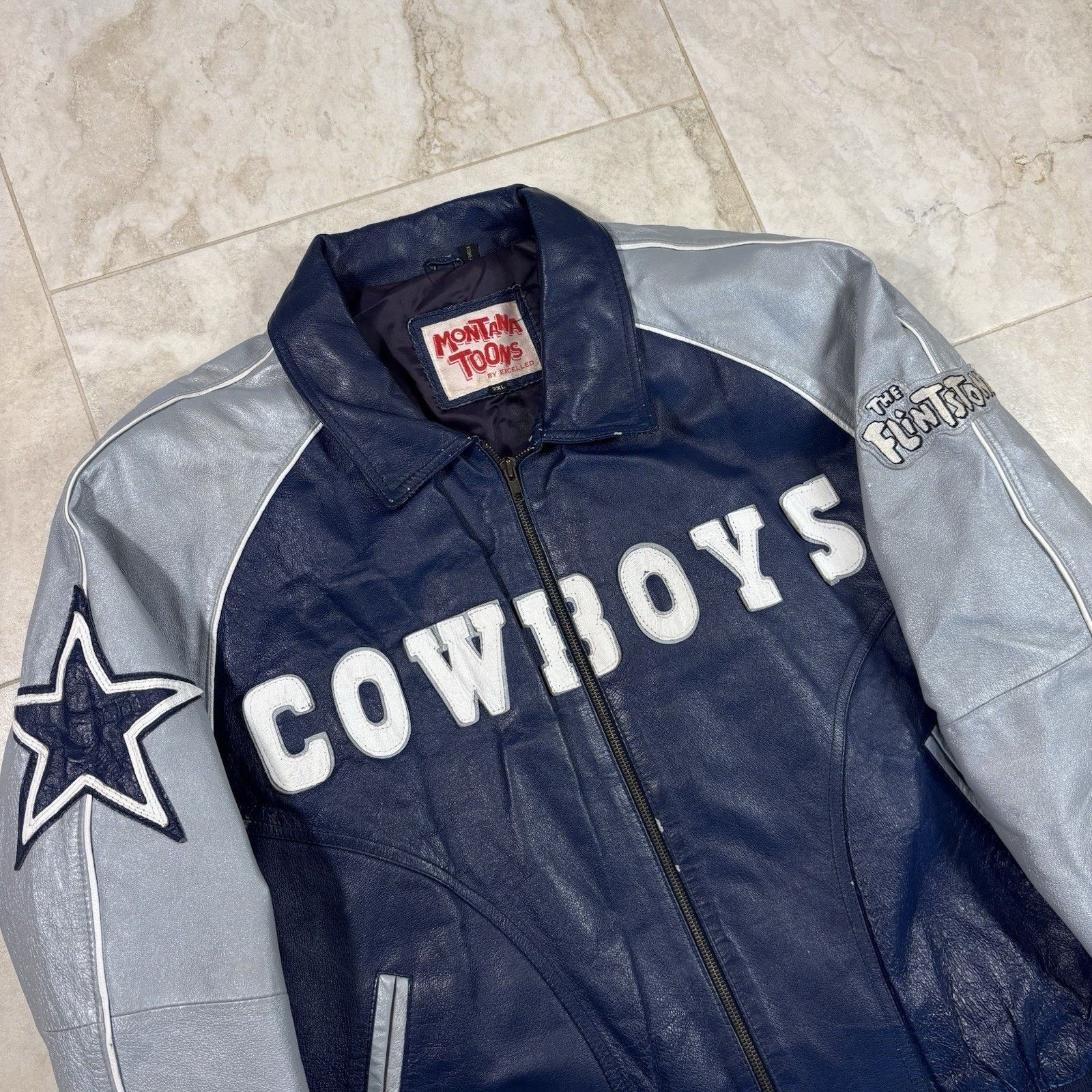 NFL Vintage Dallas Cowboys Flintstones Leather Jacket Mens 2XL Size US XXL / EU 58 / 5 - 3 Thumbnail