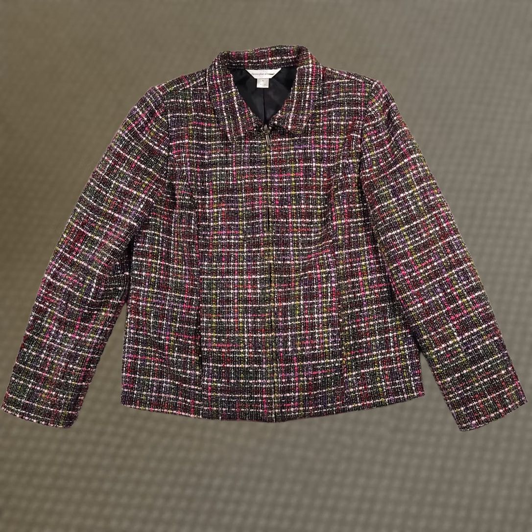 Vintage Christopher Banks Tweed Blazer Jacket Women's Med Collar Lined Pockets Full Zip Jacket Size M / US 6-8 / IT 42-44 - 1 Thumbnail