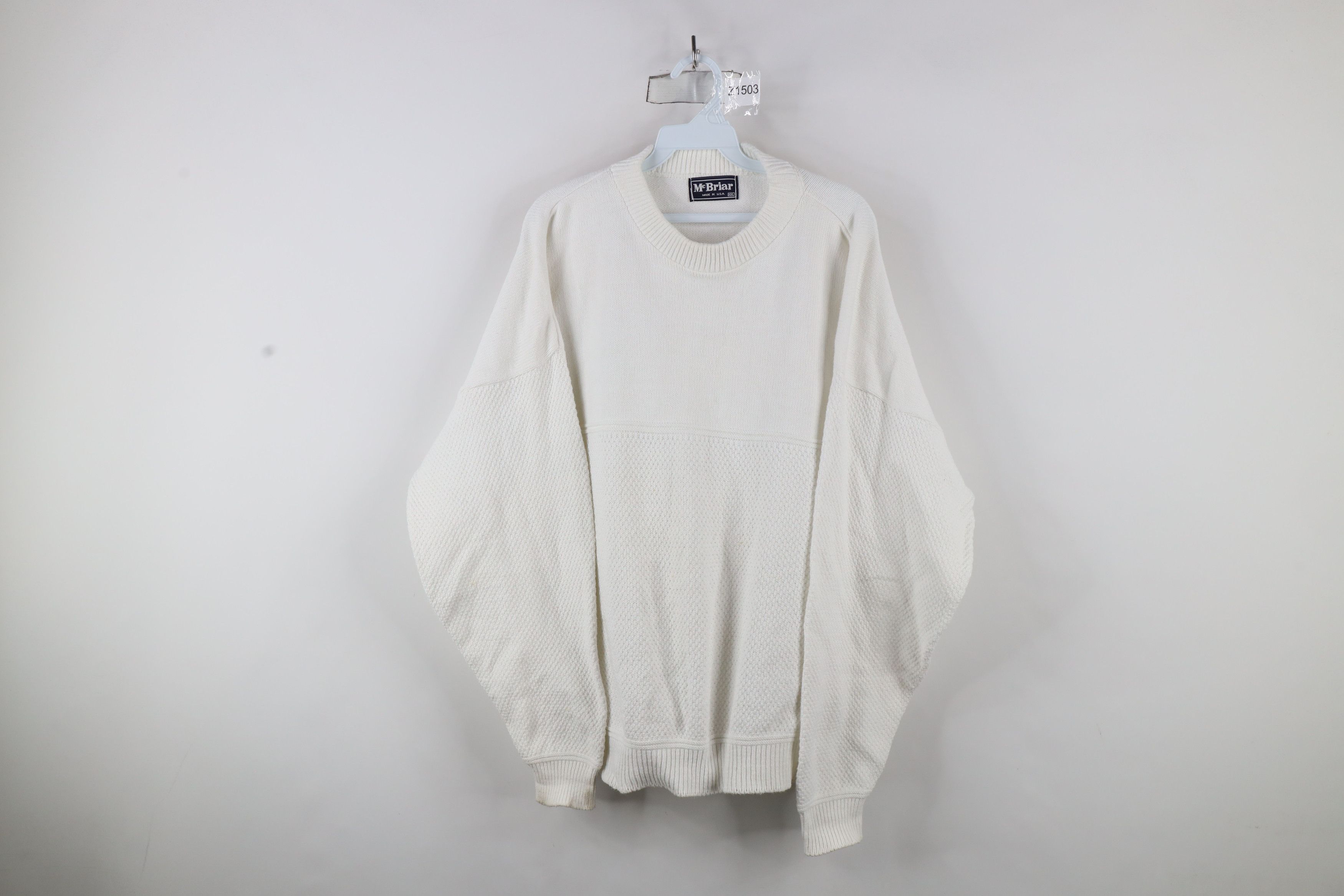Vintage Vintage 90s Streetwear Knit Crewneck Sweater White USA Size US XXL / EU 58 / 5 - 1 Thumbnail