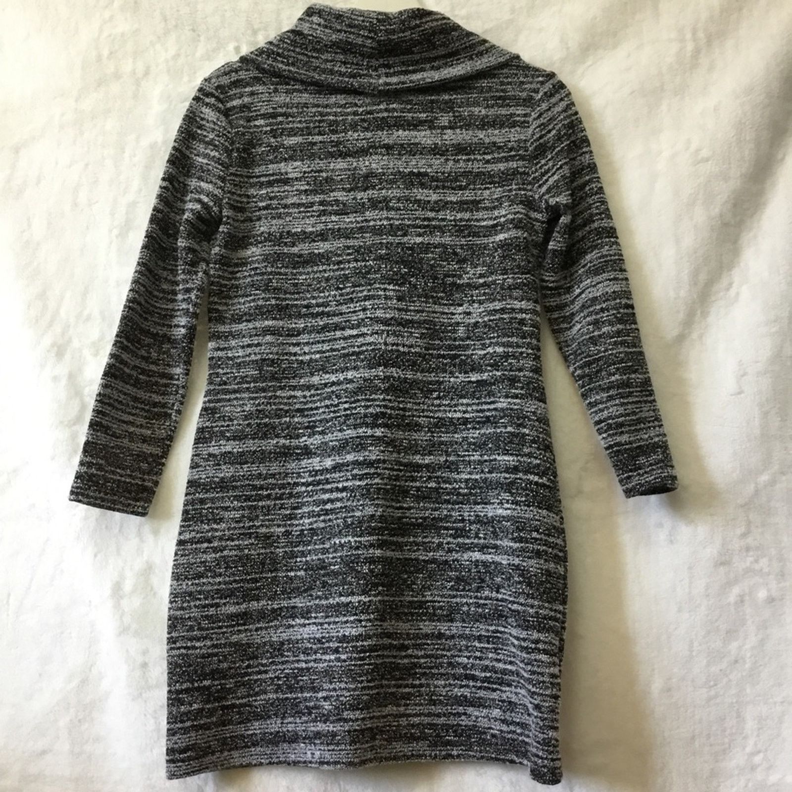 Loft Black & White Marled Cowl Neck Sweater Dress