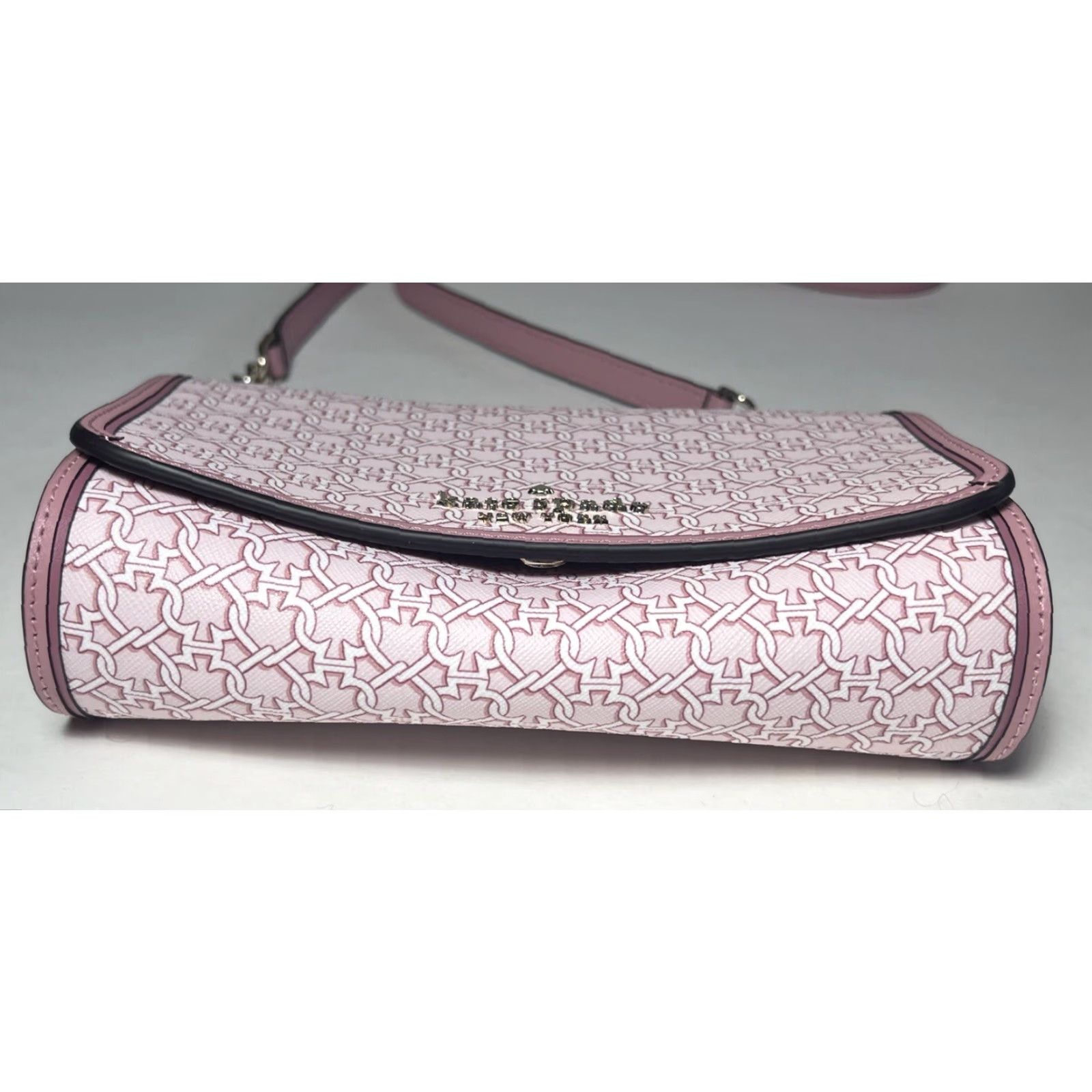 Vintage Kate Spade LINK Tote Bag Mauve Cream Purse Linked Spades Tote Women Medium Pink Leather Crocodile Linked Straps Andrea Link 90s? Size ONE SIZE - 3 Thumbnail
