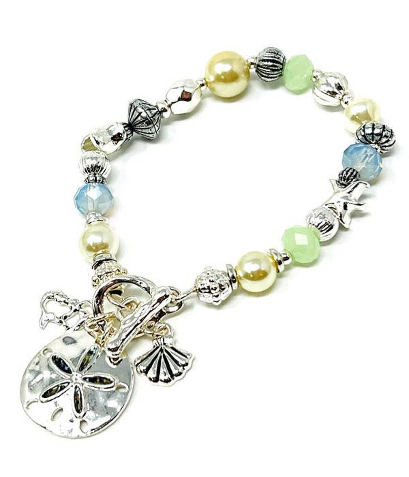 The Unbranded Brand Beaded Charm Bracelet with Sand Dollar and Shell Charms Size ONE SIZE - 1 Preview
