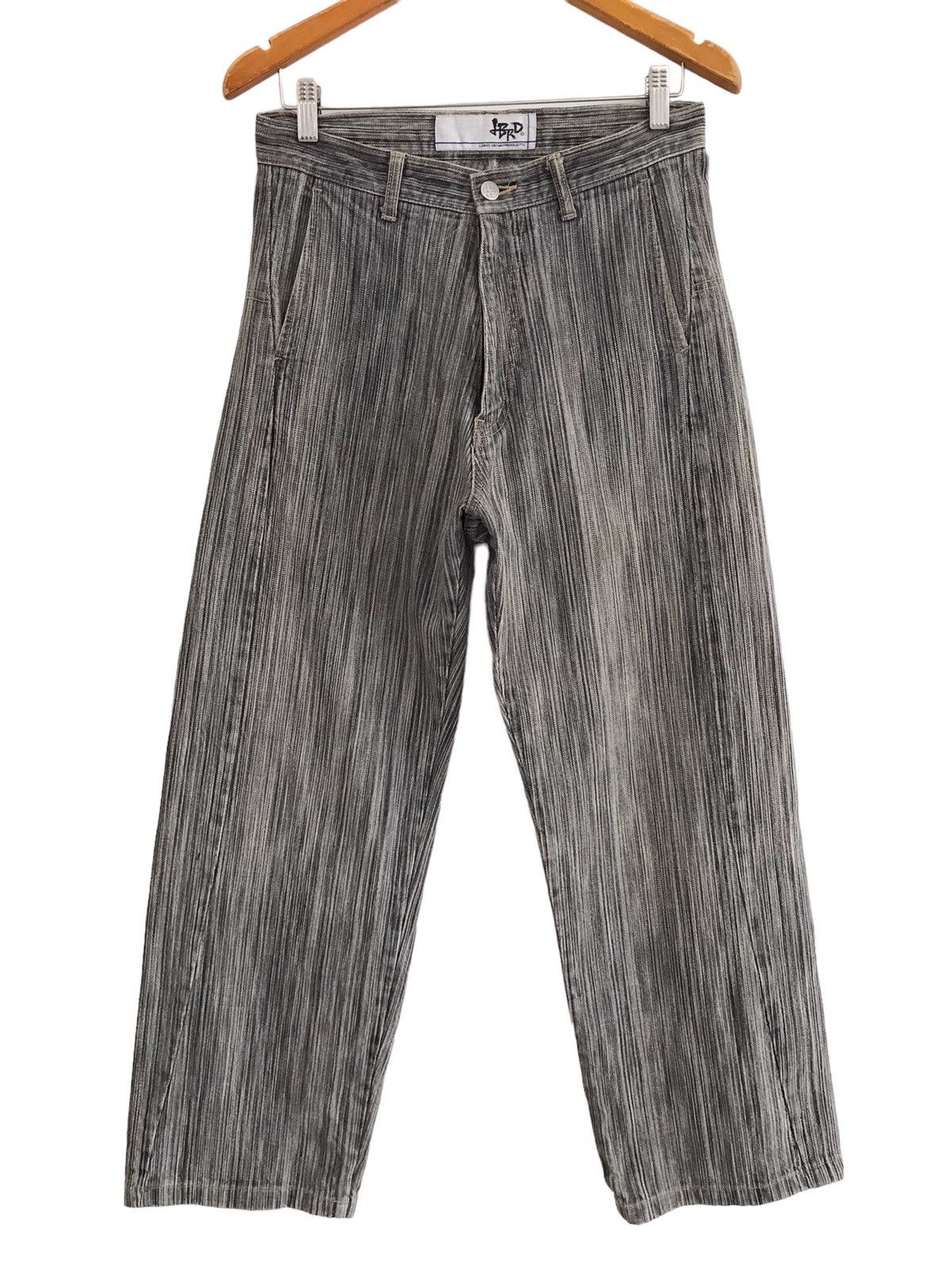 Japanese Brand LBRO Denim Products Japan Asymmetrical Striped Baggy Jeans Size US 30 / EU 46 - 1 Thumbnail