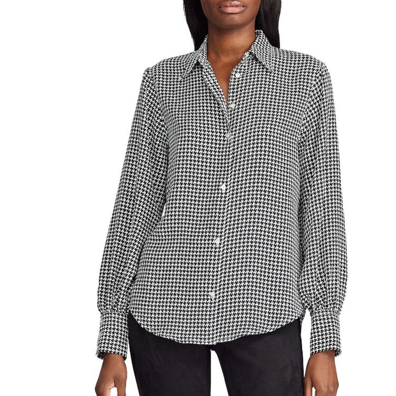 Chaps × Kohl's Chaps Black & White Houndstooth Button Down Blouse Small Size S / US 4 / IT 40 - 1 Thumbnail