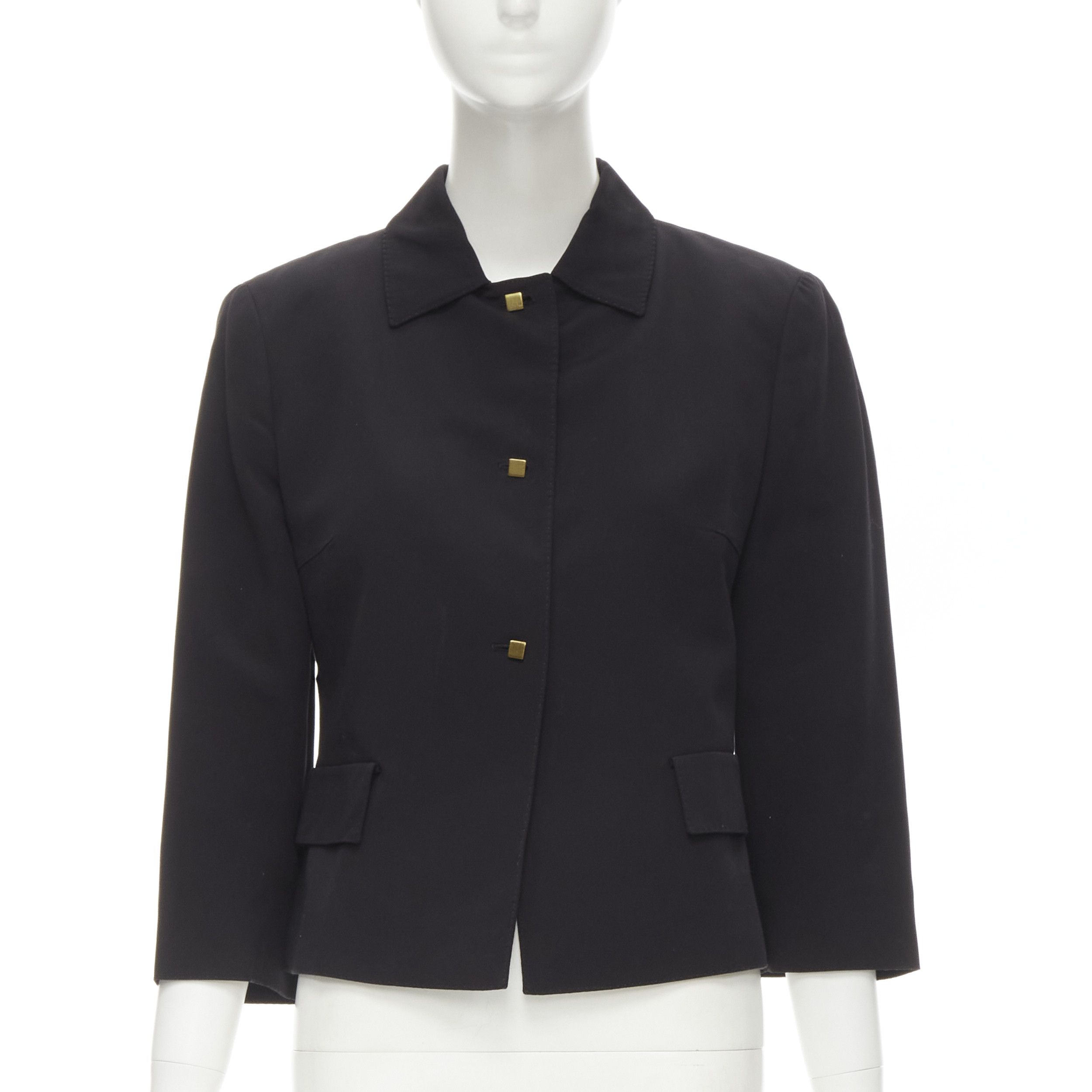 Valentino VALENTINO Vintage copper tone square buttons black cropped blazer IT44 L Size M / US 6-8 / IT 42-44 - 1 Thumbnail