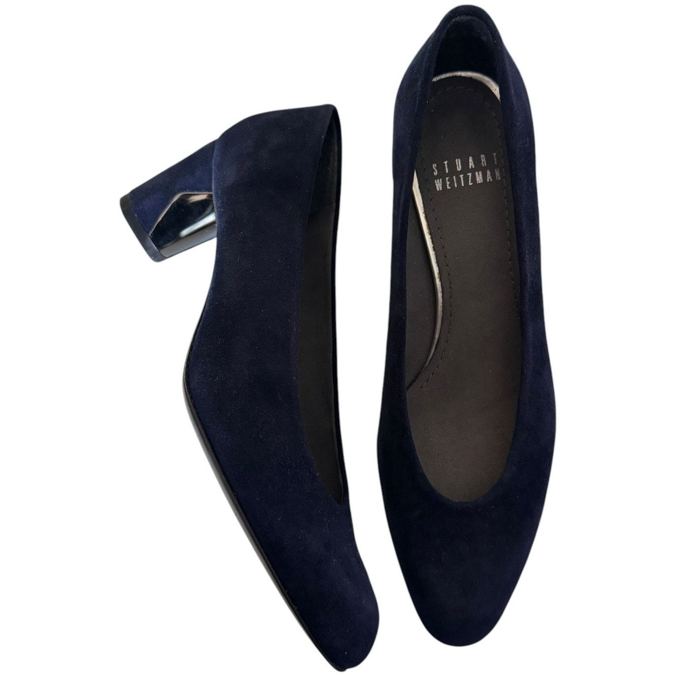 VTG Stuart Weitzman Navy Suede Leather Almond Toe Heel Shoes 5 in Blue, Women's