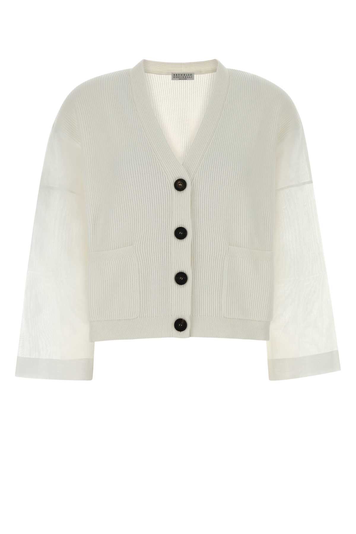 Brunello Cucinelli White Cotton Cardigan Size XS / US 0-2 / IT 36-38 - 1 Thumbnail