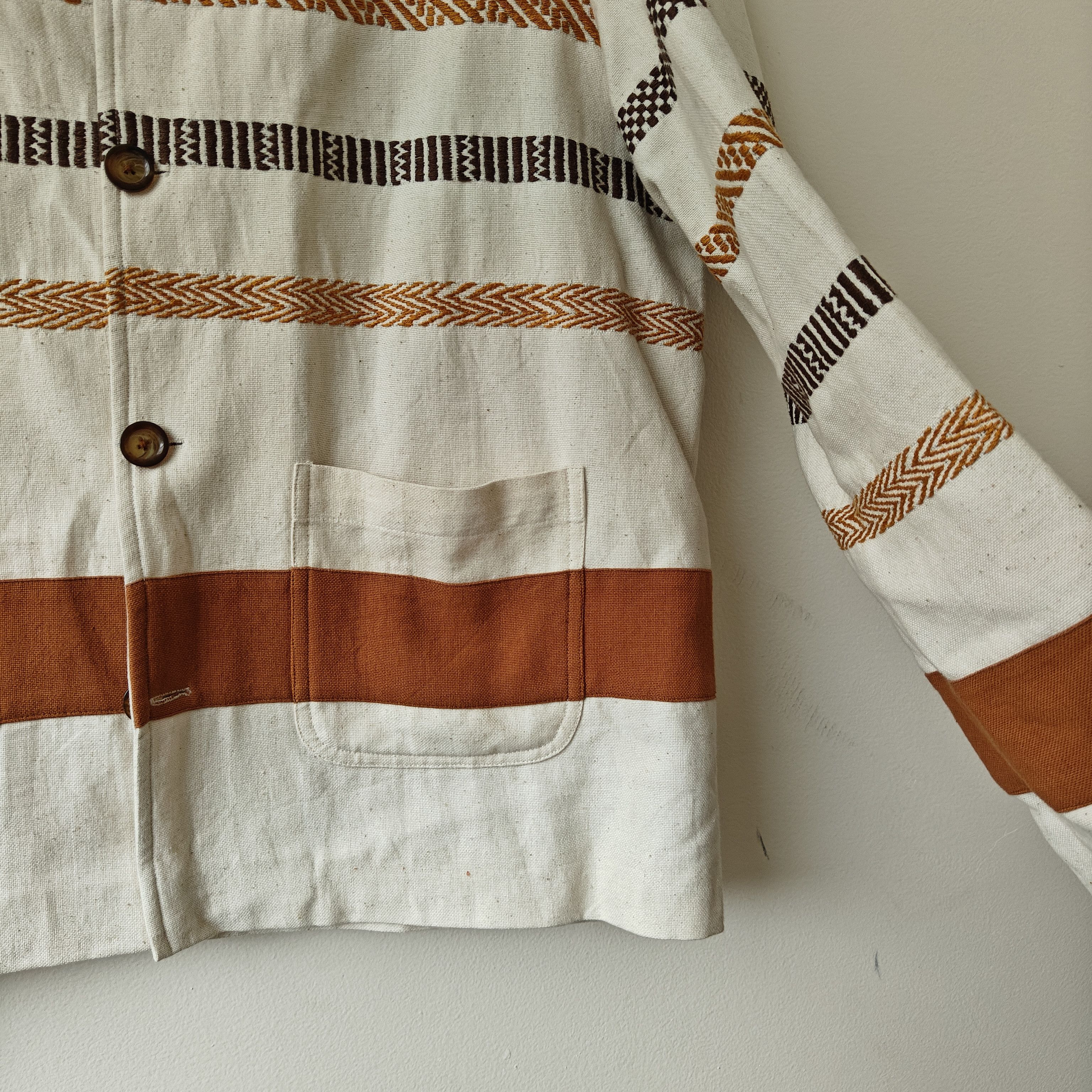 HARAGO LNWOT craft heritage kantha border Cream striped jacket $870 Size US M / EU 48-50 / 2 - 9 Thumbnail