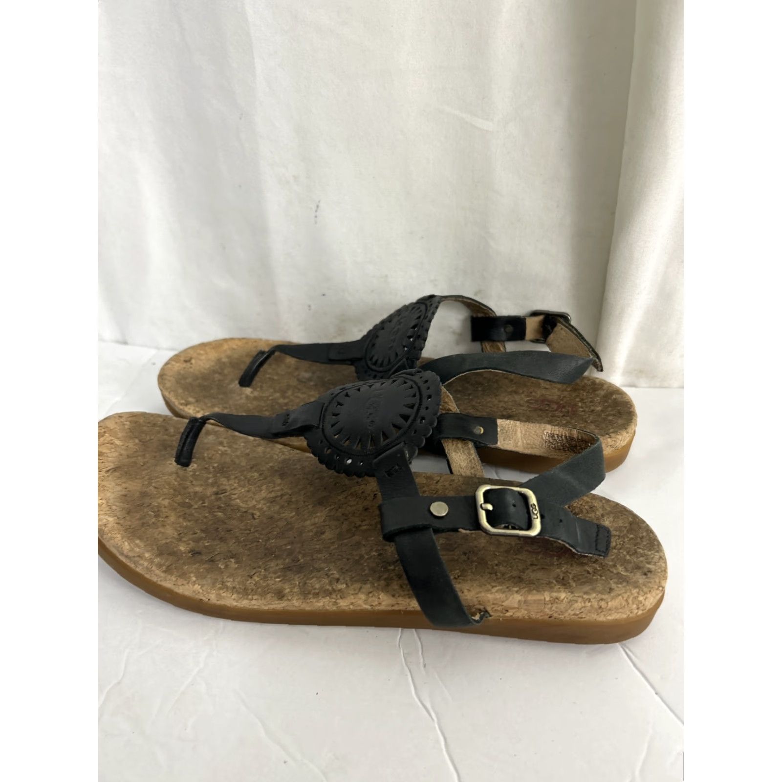 Ugg UGG Sandal Ayden II Thong Ankle Strap Leather Black Womens 10 Cork Size US 10 / IT 40 - 7 Thumbnail