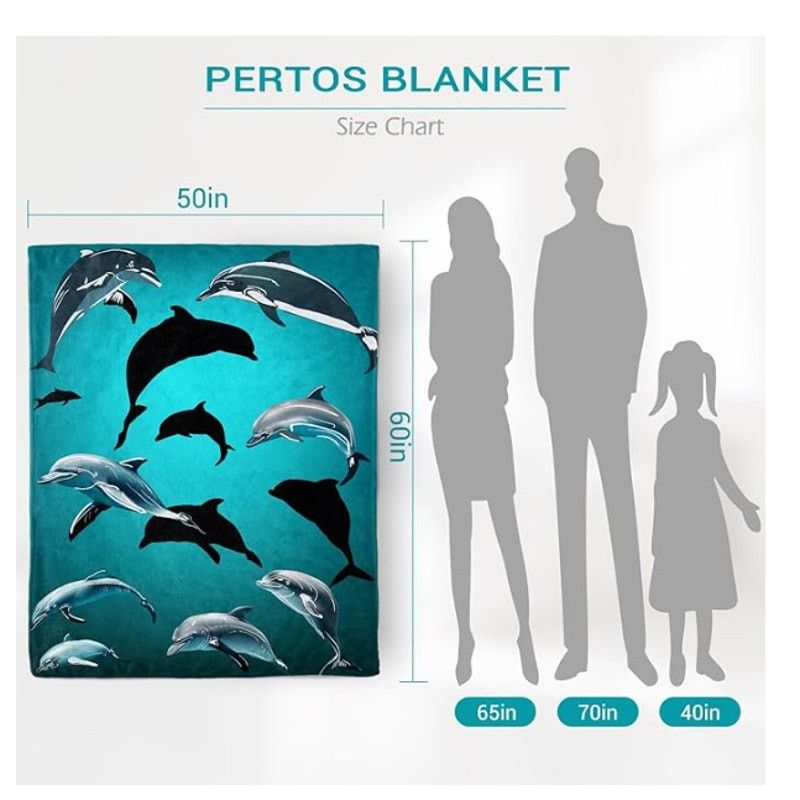 The Unbranded Brand Dolphin blue Blanket Fleece Throw 60x50 Inch Size ONE SIZE - 3 Thumbnail