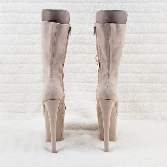Other Flamingo 1050FS Beige Vegan Suede 8" Heel Platform Mid Calf Size US 11 / IT 41 - 5 Thumbnail