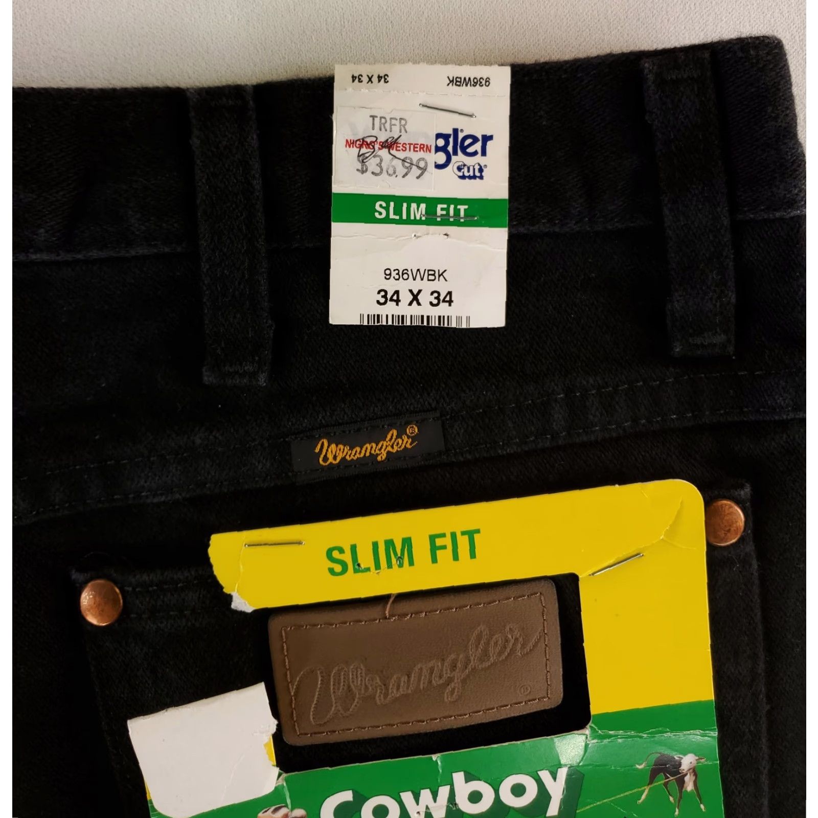 Wrangler VINTAGE Wrangler Jeans 936WBK Slim Cowboy Cut Black Mens 34x34 NWT Jeans 90s Mens Jeans Size US 34 / EU 50 - 3 Thumbnail