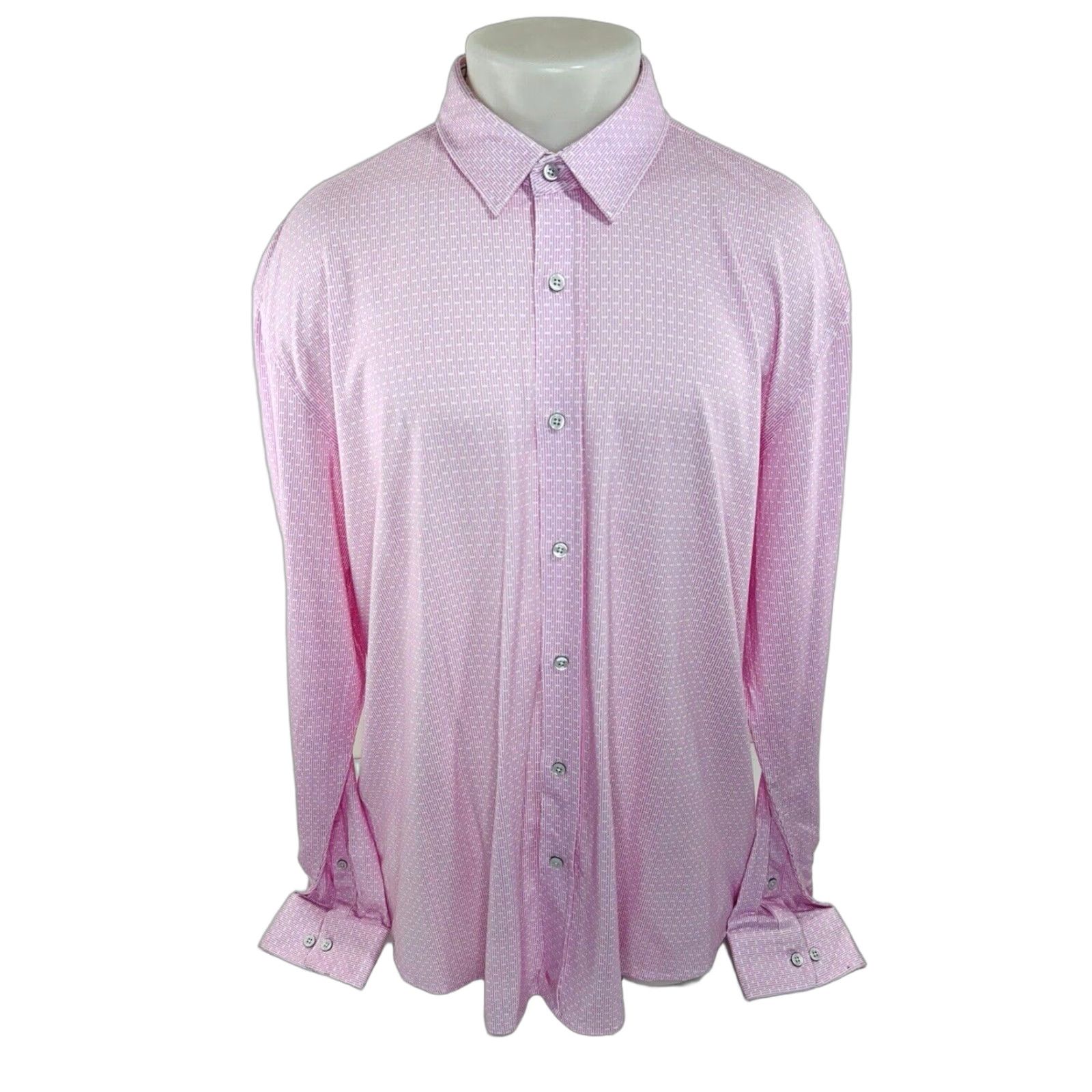 Buttero Buttercloth Shirt 2XL Pink Geometric Stripes Cotton Button-Up Long Sleeve Mens Size US XXL / EU 58 / 5 - 1 Thumbnail