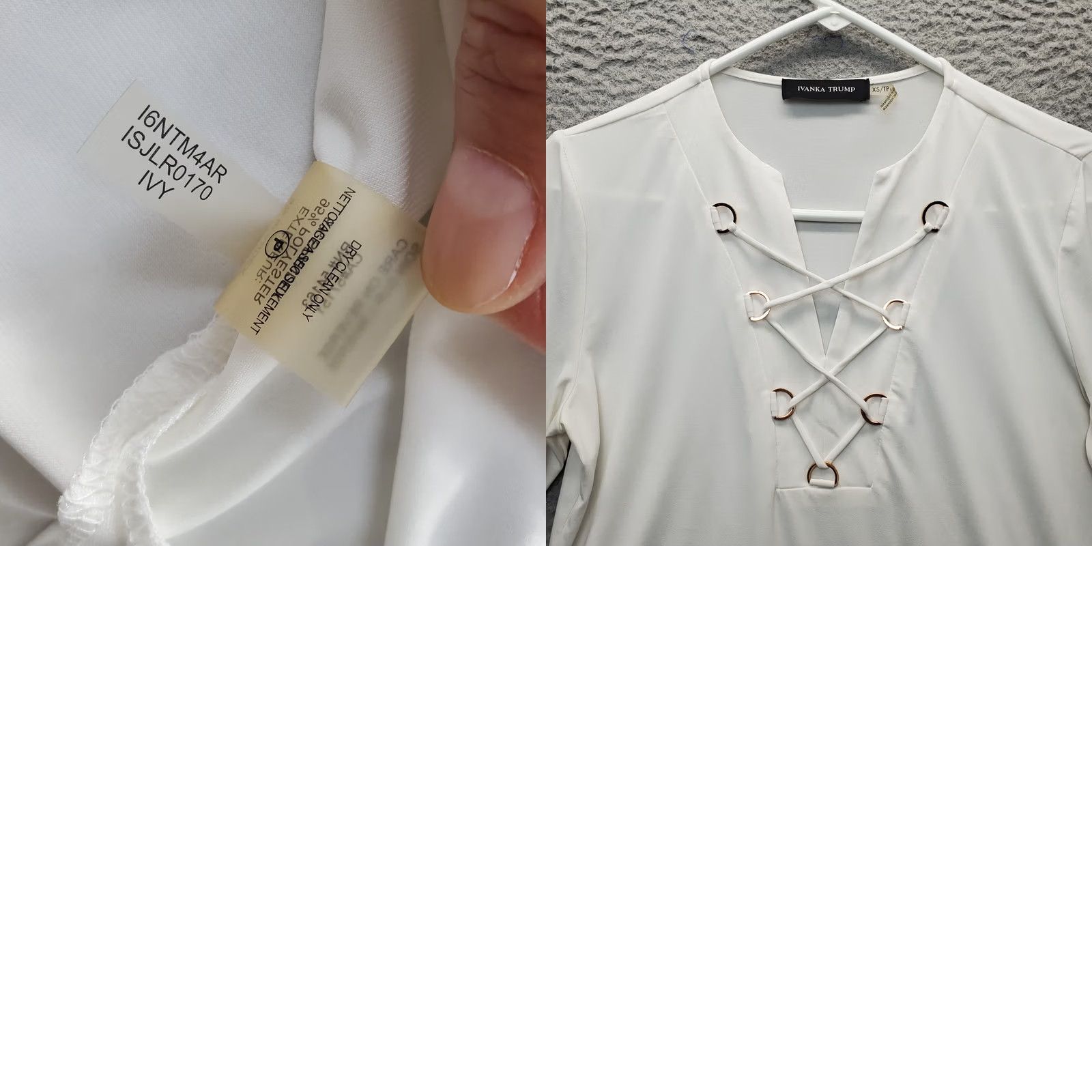 Vintage Ivanka Trump Blouse Womens XS White Long Sleeve V Neck Slit Lace Up Detail Shirt Size XS / US 0-2 / IT 36-38 - 8 Thumbnail
