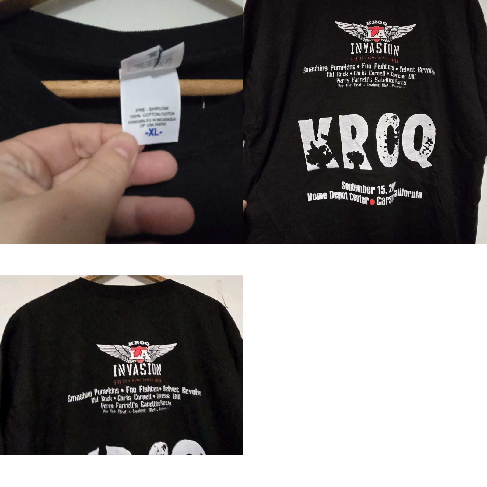 Vintage KROQ LA Invasion Tour T-Shirt XL Black Band Music Men Short Sleeve 2007 Smashing Pumpkins Kid Rock Foo Fighter Rare Size US XL / EU 56 / 4 - 8 Thumbnail