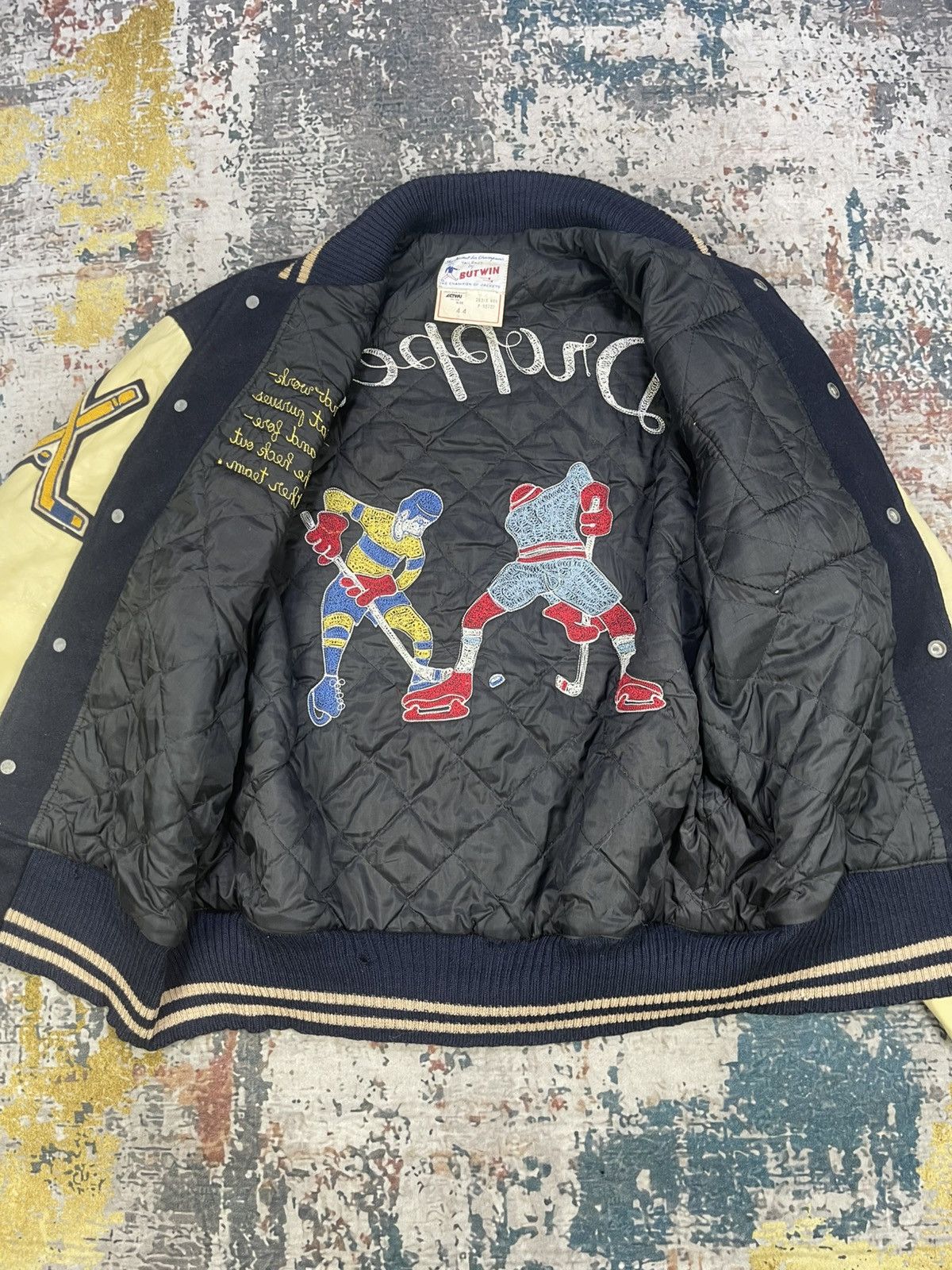 Vintage Vtg 70s Butwin “Droppers Hockey” Varsity Jacket Size US L / EU 52-54 / 3 - 3 Thumbnail