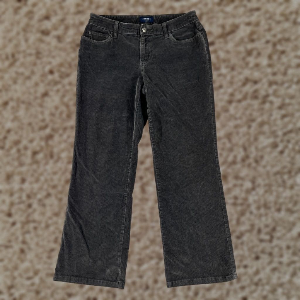 Vintage Sonoma Pants Womens 10 Gray Corduroy Mid Rise Straight Cotton Blend Stretch Pants Size 32" / US 10 / IT 46 - 1 Thumbnail