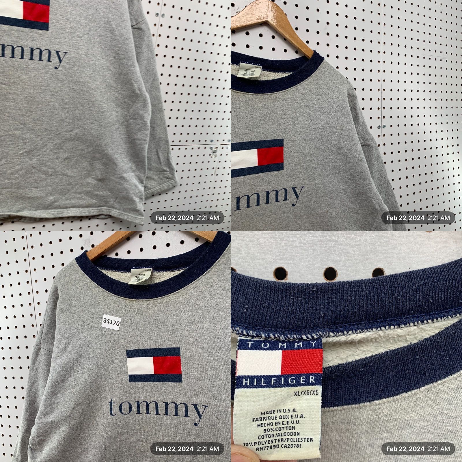 Tommy Hilfiger VINTAGE Tommy Hilfiger Long Sleeve Shirt Mens XL Gray Flag Logo Made in USA Size US XL / EU 56 / 4 - 8 Thumbnail