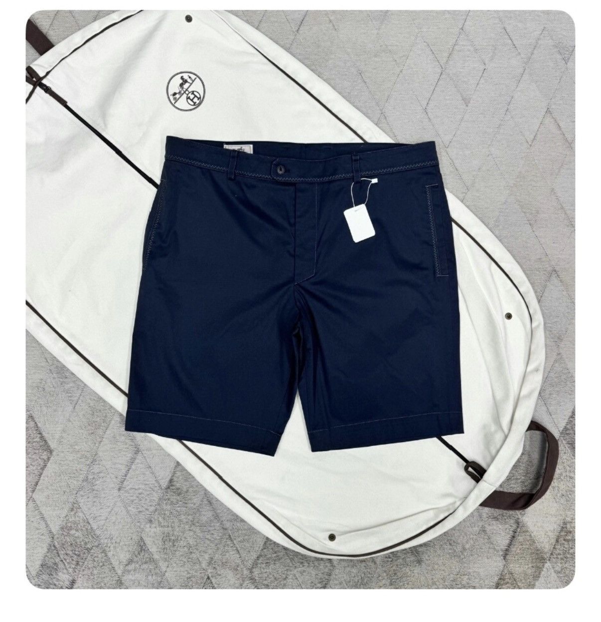 Hermès Stitched Embroidered Shorts Jjjj71 in Blue, Men's (Size 32)
